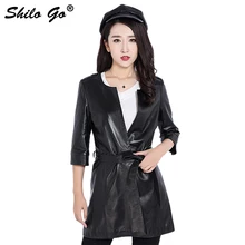 Большие размеры, новая мода, женская высококачественная овечья кожа, yuanling, официальная, офисная, с коротким рукавом, черная, натуральная кожа, длинное пальто, XXXL