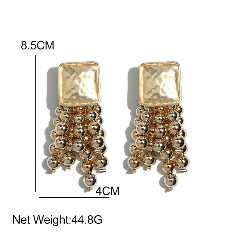 Flatfoosie Alloy Beaded Fringed Drop Earrings For Women Wooden Big Large Tassel Ethnic Dangle Earring Bohemian Unique Jewelry