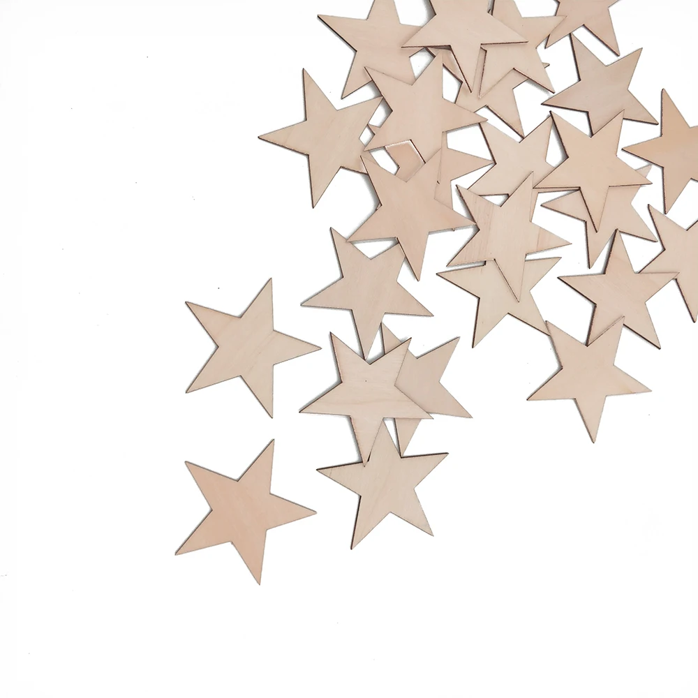

50pcs 30mm 1.18inch Wood Star, Natural Unfinished Wood Star Cutout Shape Photo Props for Arts, Crafts & Sewing