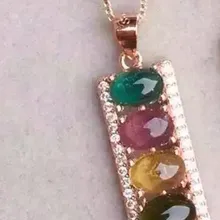 Натуральные разноцветные турмалины кулон S925 Серебряный натуральный драгоценный камень кулон Цепочки и ожерелья модный тонкий массив для женщин, ювелирные изделия для девушек