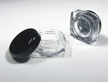 

50 Beauty Containers Plastic Thick Wall Square Cosmetic Jars - 5 ml /5 Gram (Black Cap) 3038-50 | FREE Shipping P-5F- Black