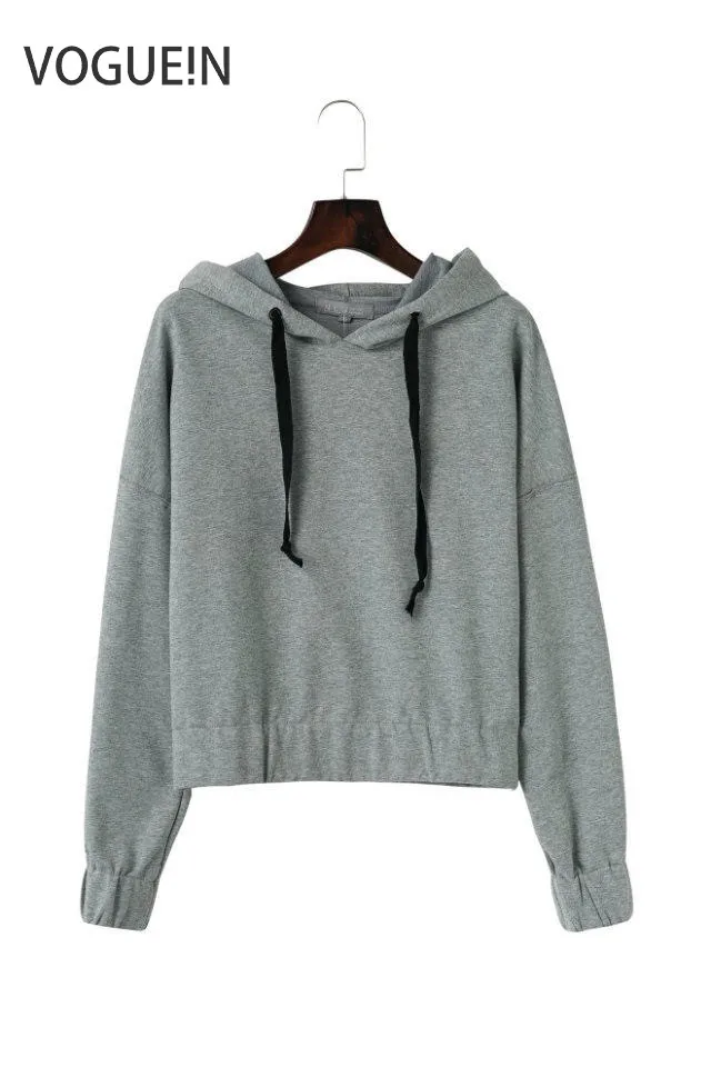 VOGUEIN New Womens Fashion Casual Autumn Hoodies Sweatshirts Grey Beige Short Pullover Tops Size ...