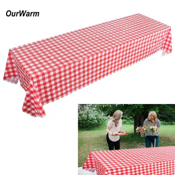 

OurWarm Plastic Red Tablecloth Disposabele Dinnerware Checkered Table Cover for Farm Birthday Party Disposable Tableware Sets