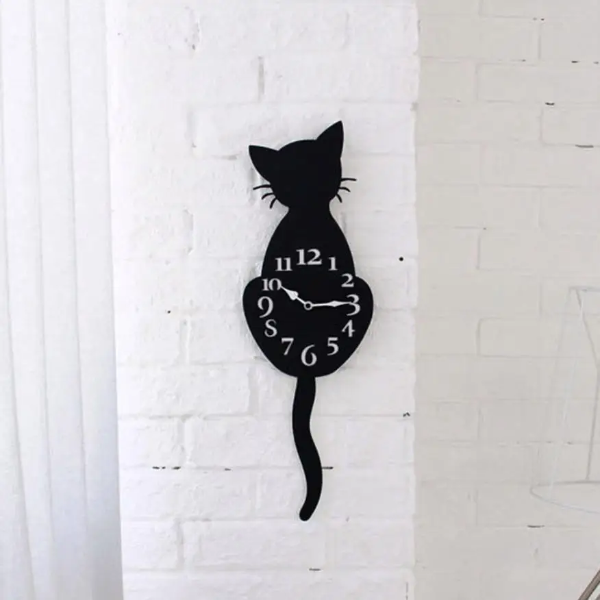 

3D DIY 35x32Cm Cute Cat Butterfly Mirror Wall Clock Modern Design Kitchen Bathroom Home Decor Watch Wall Sticker Clocks