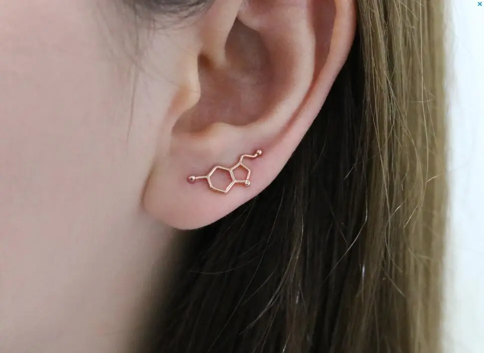 Oly2u New Fashion Serotonin Molecule Ear Climbers for Women Serotonin Molecule Structure ear crawler Gift for Girls ED153 - Окраска металла: Покрытие из розового золота