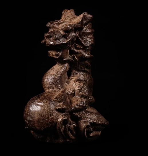 

Miniature wood carvings Chinese Dragon figurine home decoration 5x6x4cm