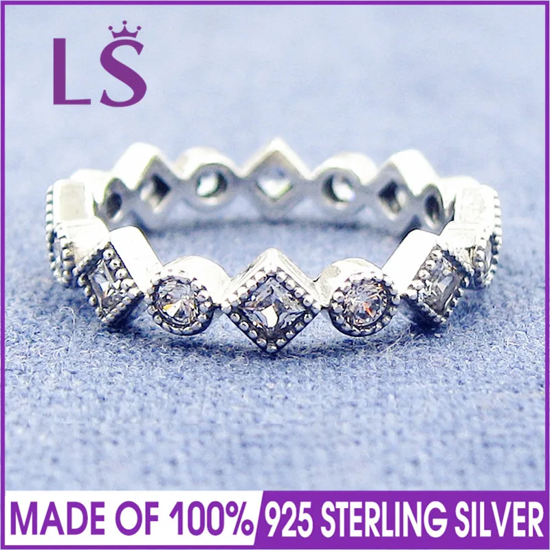 

LS Hot Sale High Quality 925 Sterling Silver Alluring Brilliant Princess Stackable Ring,for Woman Sterling Silver Fine Jewelry N