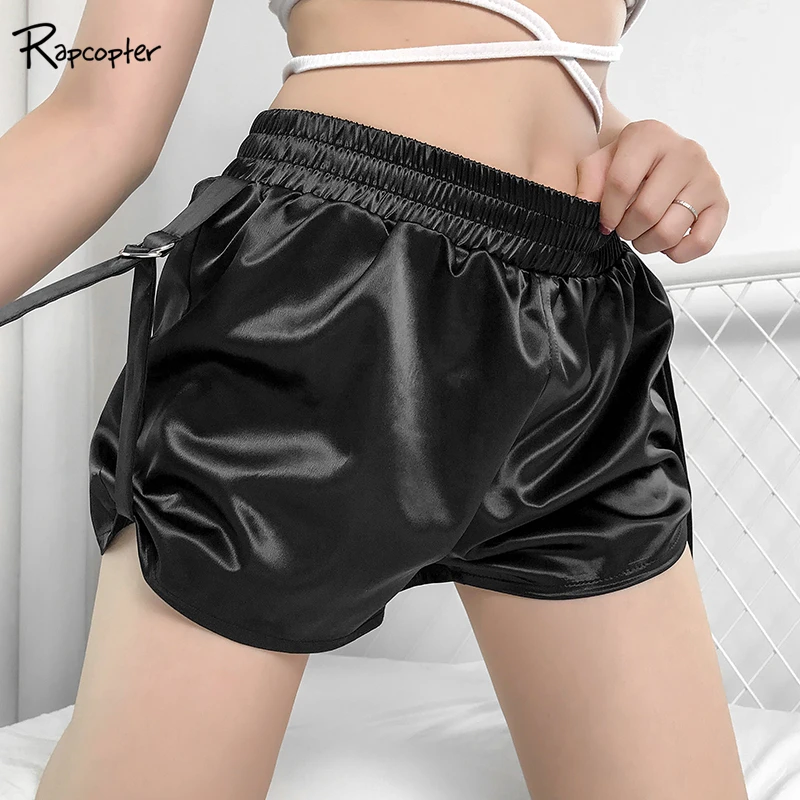 

Rapcopter Casual Loose Harajuku with Ribbon in Side Women Shorts Elastic High Waist Shorts Summer Hip Hop Solid Short Pants 2019