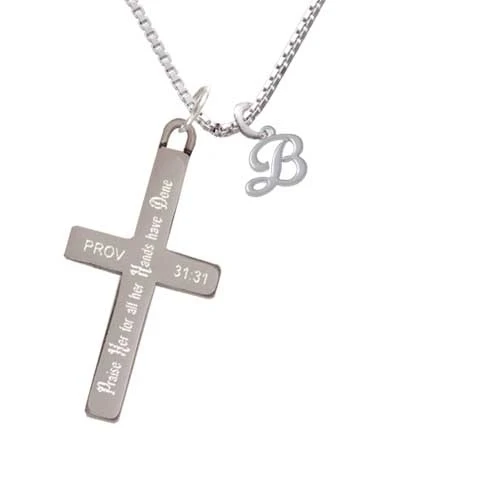 Mini Gelato Script Initial - B - - Praise Her - Cross Necklace (1)