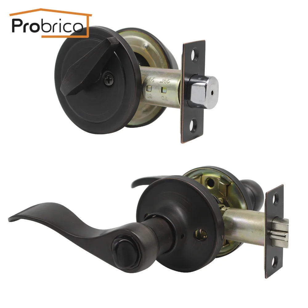 Cheap Price of  Probrico Interior/exterior Door handles Oil Rubbed front back Levers with Deadbolt Lock Keyed Alike
