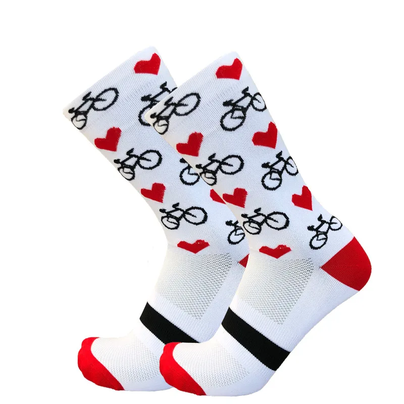 Профессиональные Спортивные профессиональные велосипедные Носки с рисунком сердца для мужчин и женщин, красивые Компрессионные носки для шоссейного велосипеда, горные носки для гонок - Цвет: Белый