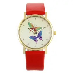 2018 новые часы с кожаным ремешком с бабочкой, повседневные Модные женские кварцевые часы, цвет красный, белый, черный