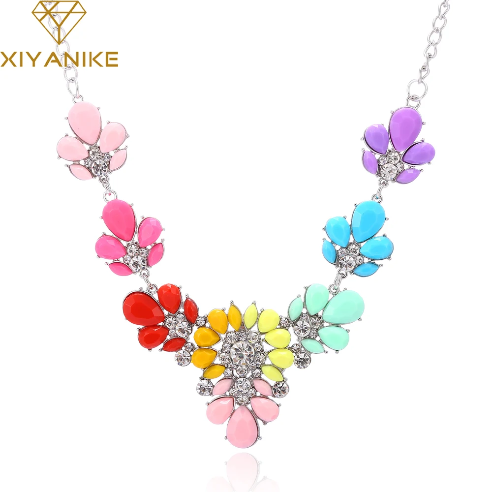 

Fashion Choker pendants Necklace For Women Acrylic Gems Drop Silver Plated Statement Necklace Wholesale Fashion Jewelry XY-N244
