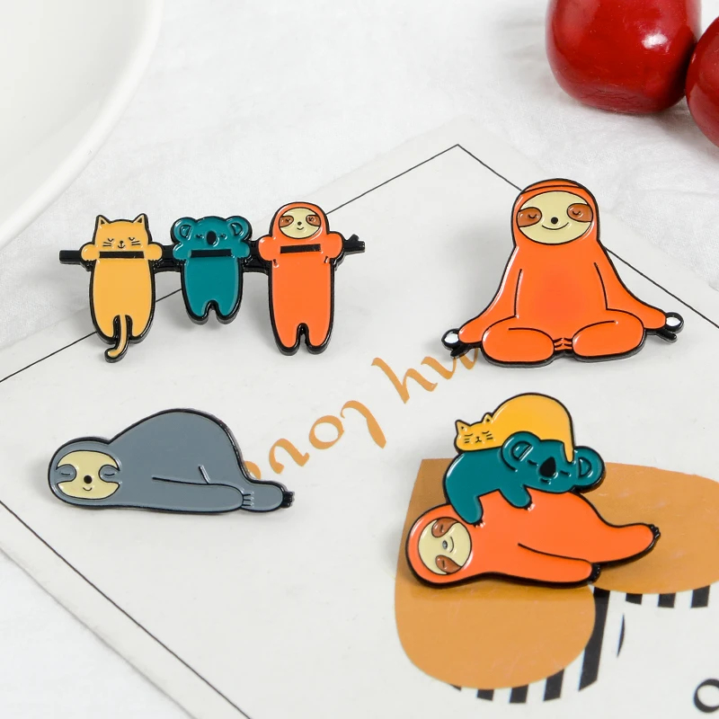 

Funny Sloth Brooch Enamel Pin Lazy Animal Koala Cat Sloth Badge Brooches Backpack Shirt Lapel Pins Cartoon Jewelry Gift for kids