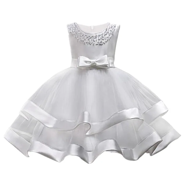 Детские платья для девочек, платье принцессы без рукавов с бантом для свадебной вечеринки, костюм для девочек 3, 4, 5, 6, 7, 8, От 9 до 10 лет - Цвет: White