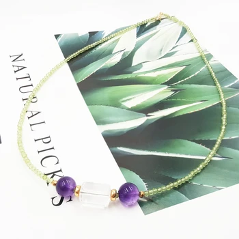 

Lii Ji Peridot Amethyst Transparent Crystal Necklace Natural Gemstone 925 Sterling Silver Gold Plated Sparkling Handmade Jewelry