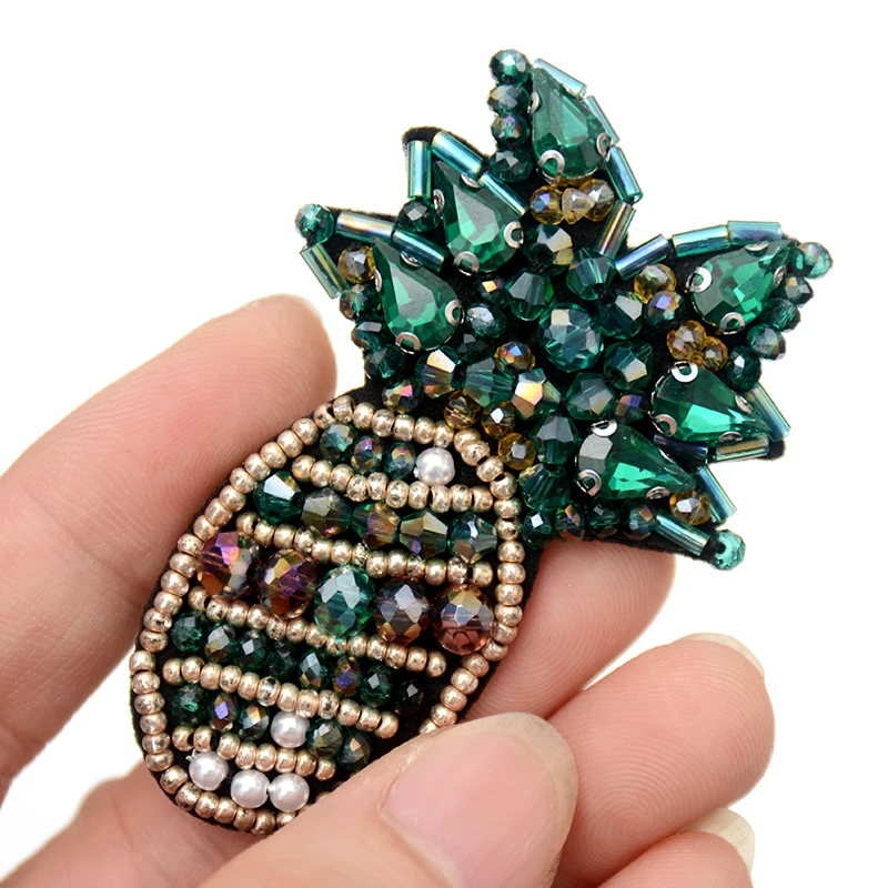 

DIY 3D Handmade embroidery beaded pineapple sequins patch with pin applique for Coat Trousers Bag Brooch