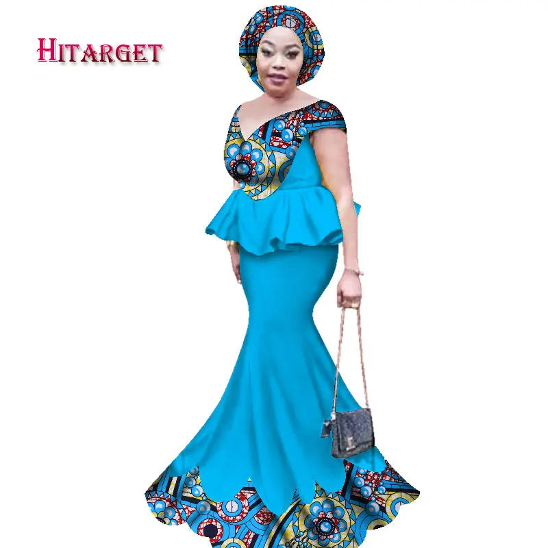 

2019 New Skirt Set African Designed Clothes Traditional Bazin Print Riche Plus Size Skirt Set Evening Dress Clothing WY2433