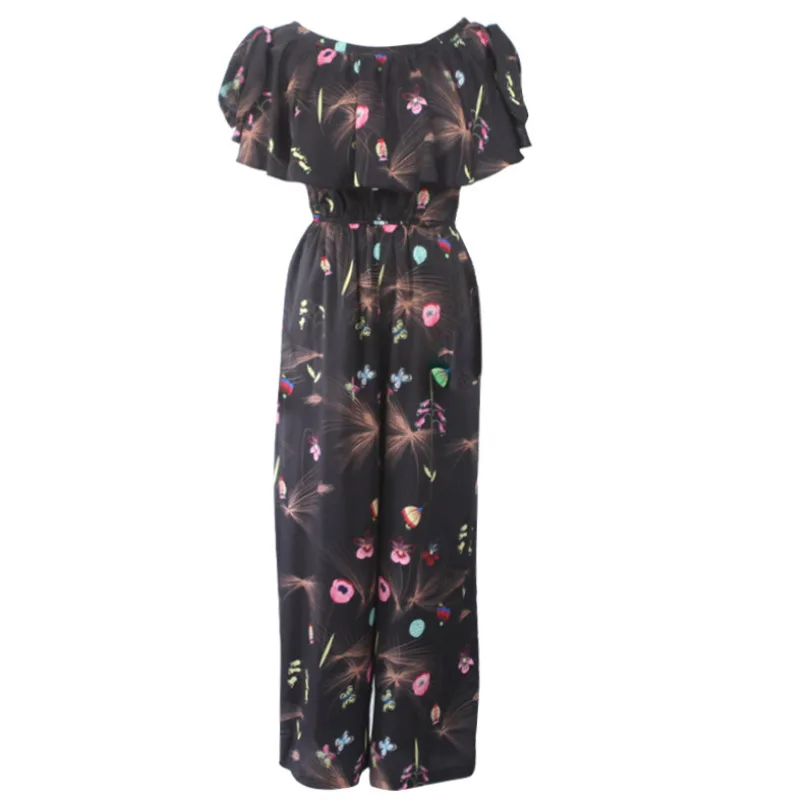 

2019 New Designer Spring Summer Women's Jumpsuit Print Hood Black High Waist Loose Word Collar Piece Beach Ladies Casual Rompers