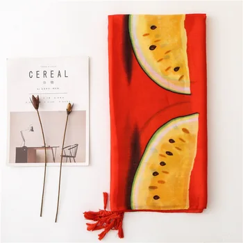 

KYQIAO mori girls autumn spring Japanese style long red watermelon fruit print scarf bufanda mujerbirthday gifts
