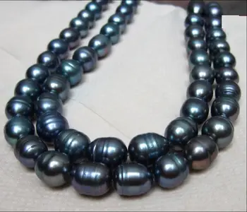 

9-10MM NATURAL SOUTH SEA GREEN BLACK PEARL NECKLACE 14K YELLOW GOLDEN CLASP 32inch