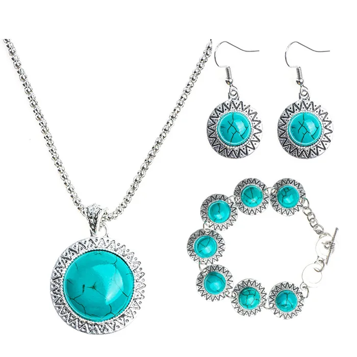QCOOLJLY комплект ювелирных изделий 1 комплект Винтажный Зеленый Свежий кулон ожерелье серьги браслет для женщин - Окраска металла: CH151