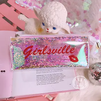 

Women Laser Transparent PVC Sequins Cosmetic Makeup Bag Travel Make Up Toiletry Bag School Girls Cute Pencil Pen Bag Case Pocket