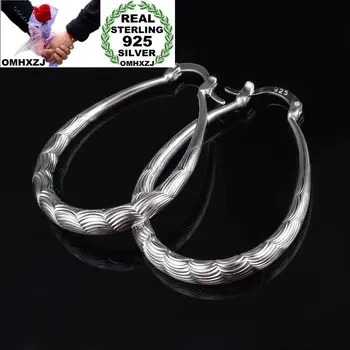 

OMHXZJ Wholesale Personality Fashion OL Woman Girl Party Wedding Silver Oval Engraved 925 Sterling Silver Earrings YE475