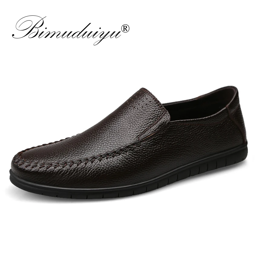 

BIMUDUIYU Mens Moccasin Shoes Genuine leather Comfortable Casual Italian Loafers Big Size 39-46 Design Driving Men Flat Footwear