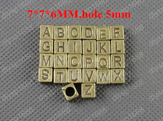 

wholesale letter/alphabet alloy antique bronze big hole square cube charm beads 3sets A~Z 26*3pcs fit bracelet free shipping