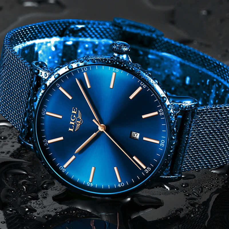 Ceny LIGE nowe męskie zegarki Top marka luksusowy zegarek sportowy Slim Mesh stali nierdzewnej data wodoodporny zegarek kwarcowy zegarek na rękę dla mężczyzn zegar Relogio Masculino