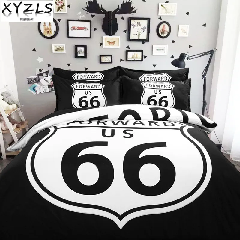 XYZLS Route 66 Комплект постельного белья из хлопка черного цвета с рисунком королевы в