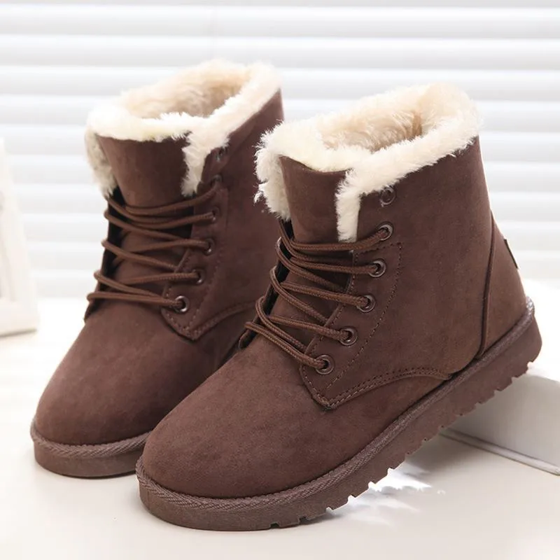 Новые зимние ботинки; плюшевые теплые женские ботильоны; женская зимняя обувь; женские зимние ботинки; женская обувь; botas Mujer - Цвет: Brown