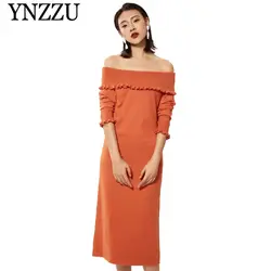 YNZZU 2019 Новый модные, пикантные вязаный с открытыми плечами платье с длинными рукавами осенние сапоги до колена платье из прочной тонкой