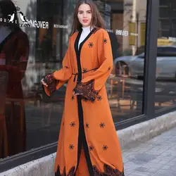 TOPMELON Для женщин Повседневное открытым Абаи скромные ИД платье с цветочным принтом кружева халаты черный оранжевый серый модные Стиль