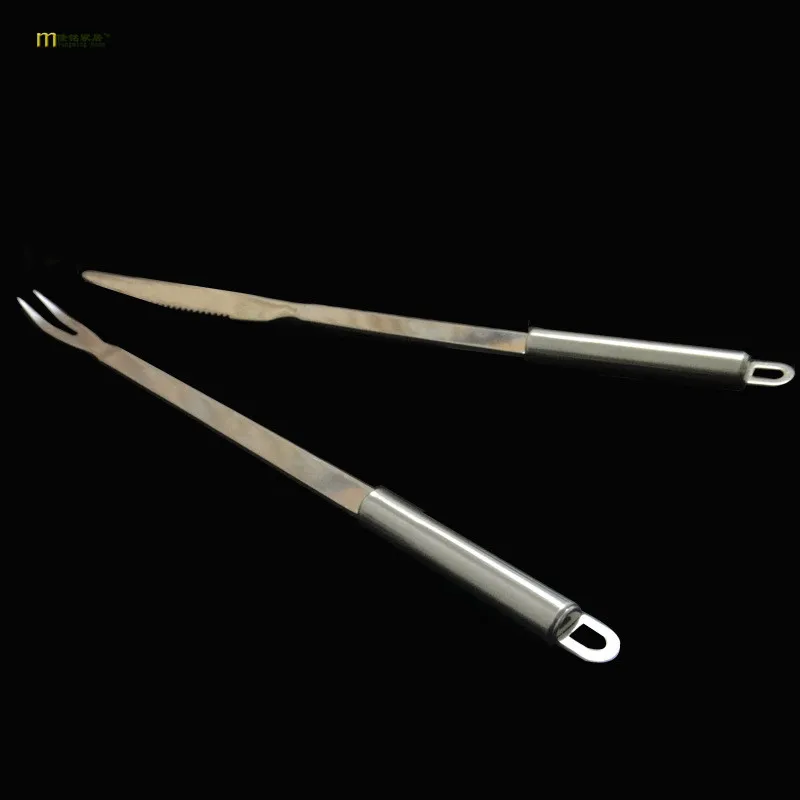 2pcs/lot S/steel barbecue knife fork roasted lamb leg knife fork barbecue accessories round handle and OK 0272