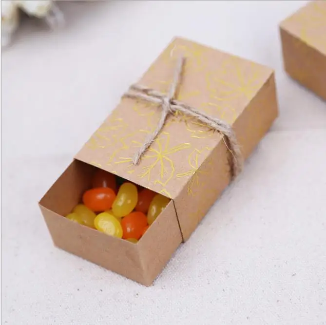 50 шт. винтажная коричневая крафт-бумажная коробка бронзированный кленовый лист ящик для хранения конфет шоколадная упаковочная коробка подарочная крафт-картонная коробка