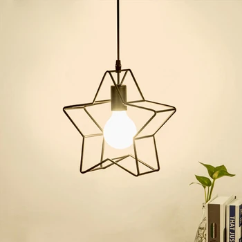 

Star Hanging Lighting Fixture Black E27 LED Suspended Pendant Lamp for Bedroom Beside Kitchen Dining Room Modern Loft Home Decor