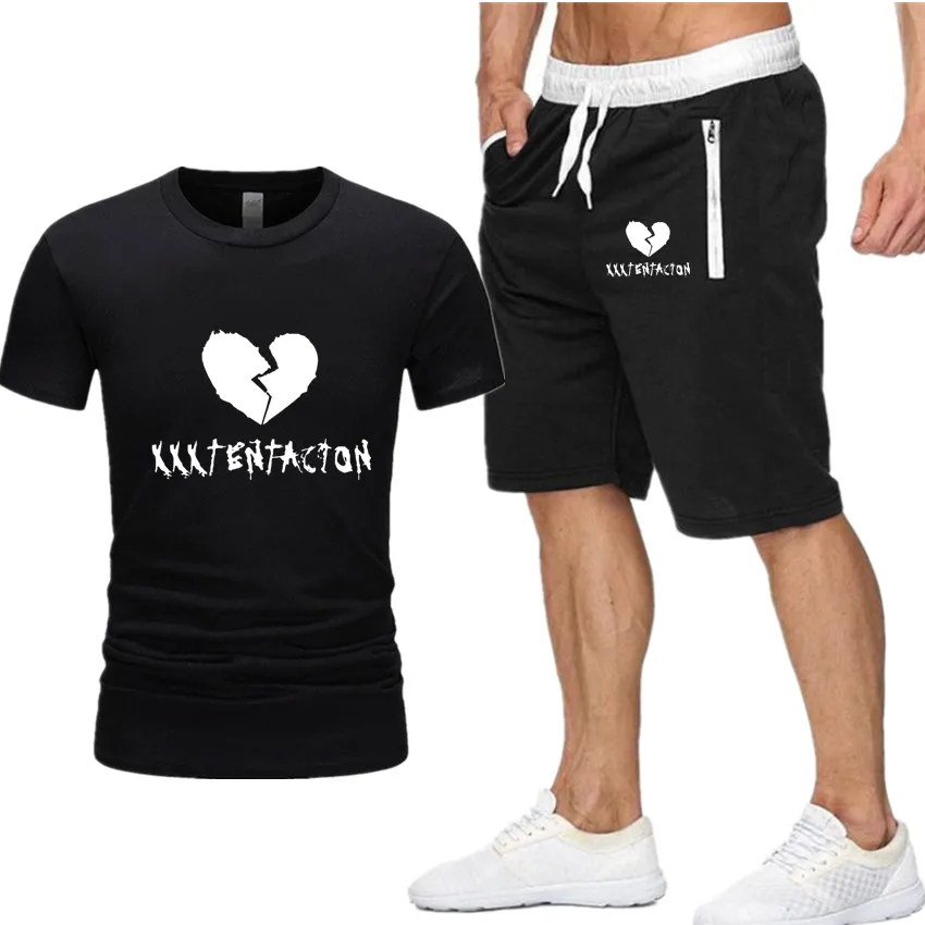 

New High quality brand men T-shirt suit 2 piece casual short sleeve o-neck XXXTentacion printed cotton t shirt and shorts men