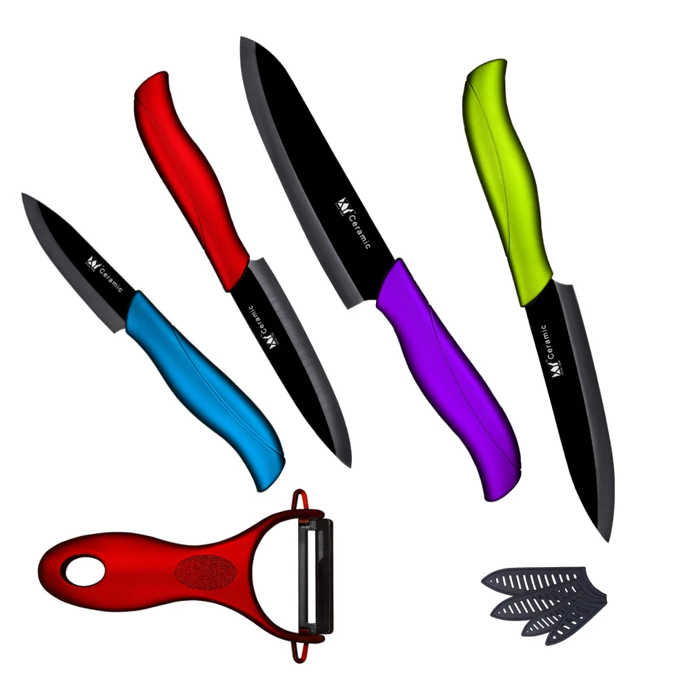 XYJ Brand Multi Color Ceramic Knives With Red Peeler Kitchen Knives High Grade Ceramic Cooking Knives
