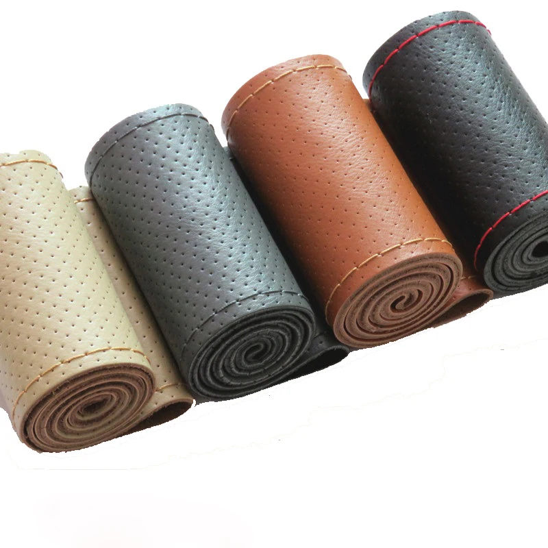 CHIZIYO 1PC DIY Genuine Cowhide Car Braid Leather Steering Wheel Cover 36 38 40CM Universal Size Black Beige Gray Brown Color CHIZIYO 1PC DIY Genuine Cowhide Car Braid Leather Steering Wheel Cover 36 38 40CM Universal Size Black Beige Gray Brown Color