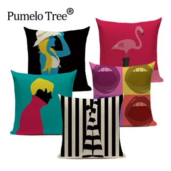 

Fashion girl Colorful Cushion Cover linen Sofa Dorm Home Car Decorative one Side Printing Pillow Case Cover Dropshipping