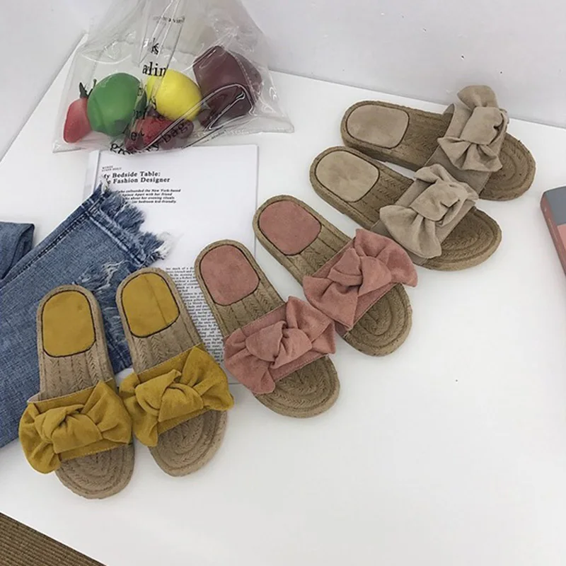 

2019 Newly Women Boho Bowknot Slippers Flip Flops Flat Sandals Shoes for Summer Beach MSJ99