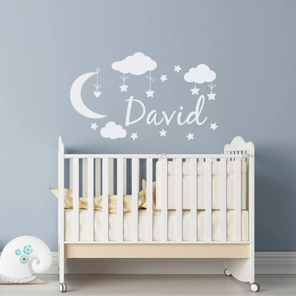 

Personalized Name Wall Decal Clouds Moon Stars Wall Sticker Babys Bedroom Decor Customized Name Vinyl Nursery Wall Murals LC1206