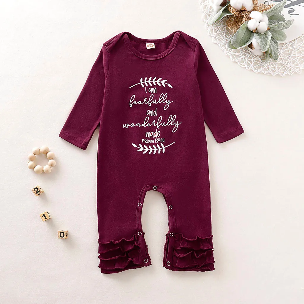 

2019 Brand New Toddler Kids Baby Boy Soild Letter Ruffle Long Sleeve Romper Clothes Newborn Baby Girls Boys Romper