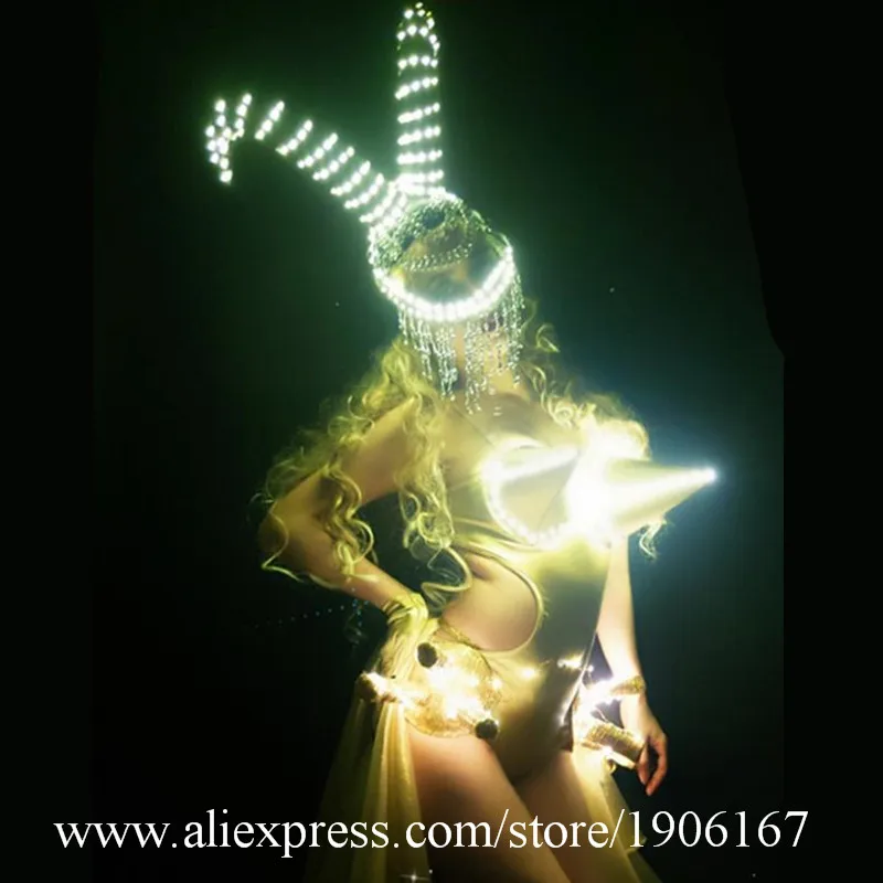 Led horns headdress models Christmas lights party exaggerated pointed fake chest show gogo2