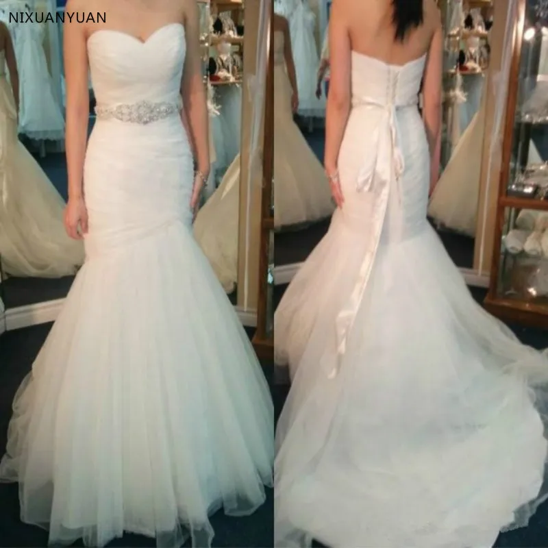 Boho Corset Mermaid Wedding Dresses Crystal Sash Off The Shoulder
