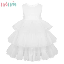 Iiniim/белое платье с цветочным узором для девочек, костюмы с пачкой, платье принцессы, Vestido de festa, многоуровневая органза, платье принцессы для свадебной вечеринки