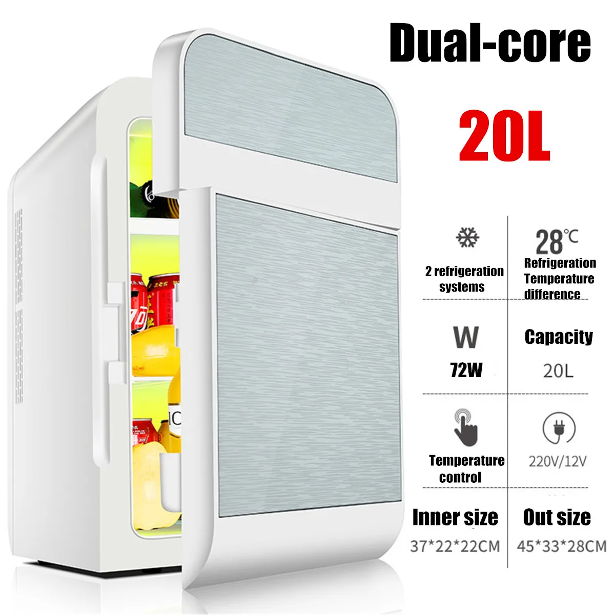 

20L Refrigerator Car 12V/220V Mini Refrigerator Single-core Dual-core Digital Display Camping Home Dormitory Dual-use Fridge