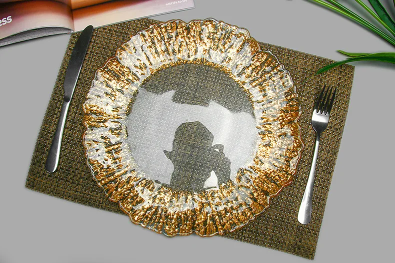 Золотая тарелка Посеребренная тарелка для Свадебный декупаж стеклянная тарелка диаметр 33 см